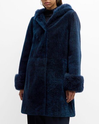 Sheared Cashmere Goat Fur Parka Jacket With Cashmere Goat Fur Hood Trim And Cuffs