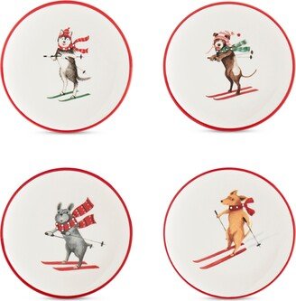 Furry Christmas Dog Appetizer Plates, Set of 4