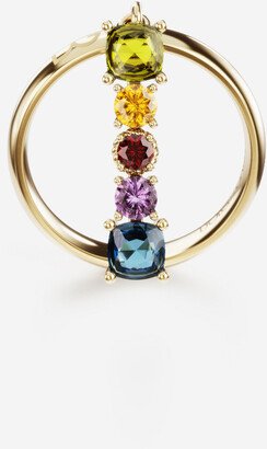 Rainbow alphabet I ring in yellow gold with multicolor fine gems