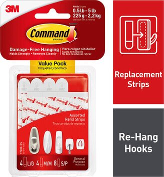 Command Assorted Foam Refill Strips Sm/Med/Lg Value Pack White Pkg/16