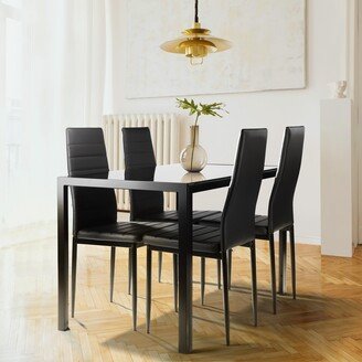 NINEDIN Modern 5 Pieces Dining Table Set with Rectangular Tempered Glass Dining Table and Faux Leather Dining Chairs for Living Room