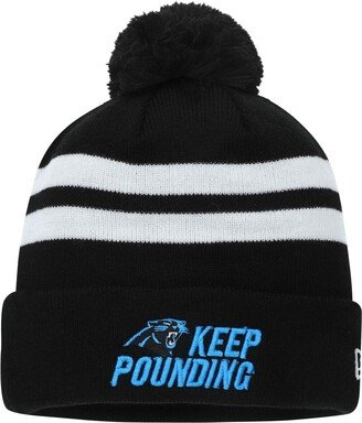 Men's Black Carolina Panthers Keep Pounding Cuffed Knit Hat with Pom