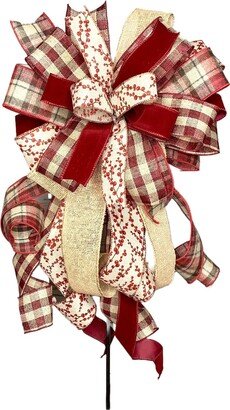 Burgundy Christmas Winter Berry Velvet Bow, Buffalo Check Plaid Wreath Tree Topper Rustic Burlap Farmhouse Style Bow