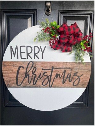 Merry Christmas Farmhouse Two Toned Wooden Door Hanger