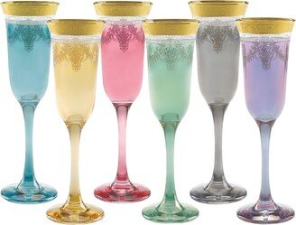 Multicolor Flutes with a with Gold Band, Set of 6
