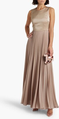 Mikael Aghal Satin crepe-paneled pleated chiffon maxi dress