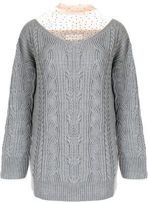 ERMANNO FIRENZE Cable-Knit Turtle-Neck Embellished Jumper