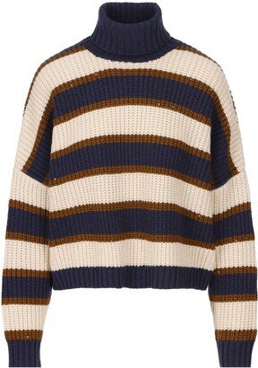 Striped Turtleneck Knitted Jumper-AA