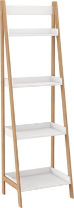TOSWIN Minimalist Style Storage Shelf Solid Bamboo Wood Bookshelf, Tires Ladder Shelf, with four Partitions, NDF Panel