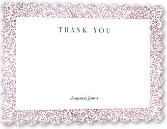 Thank You Cards: Filigree Frame Thank You Card, Purple, Silver Foil, 5X7, Pearl Shimmer Cardstock, Scallop