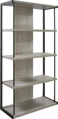 4-shelf Wood Bookcase with Metal Posts in Whitewashed Grey and Black