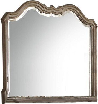 Wooden Molded Frame Mirror with Scalloped Design Top, Taupe Brown