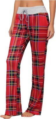 cheibear Women Sleepwear Pajama Yoga Caual Trouer Wide Leg Lounge Pant Red Medium