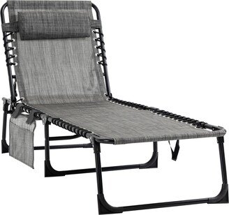 Reclining Chaise Lounge Chair, Portable Sun Lounger, Folding Camping Cot, with Adjustable Backrest and Removable Pillow, for Patio, Garden, B-AA