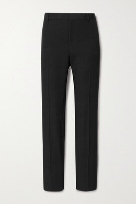 Satin-trimmed Grain De Poudre Wool Straight-leg Pants - Black