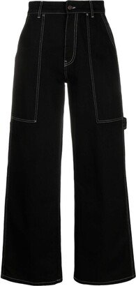 Contrasting Stitching Wide-Leg Jeans