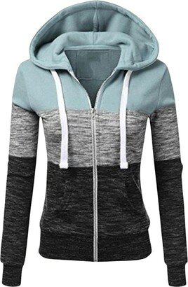 YSERB Womens Color Block Zip Up Hoodie Drawstring Hooded Sweatshirts Fall Winter Trendy Basic Coat Tops with Pockets A Blue