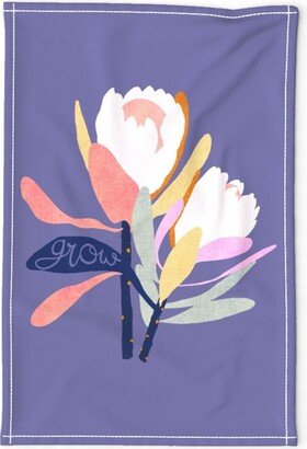 Periwinkle Floral Tea Towel - Protea By Bound Textiles Flower South Africa Australia Linen Cotton Canvas Spoonflower