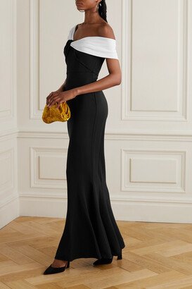 One-shoulder Two-tone Cady Maxi Dress - Black