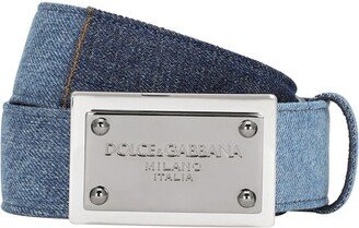 Patchwork denim belt with logo tag
