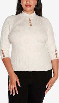 Size Embellished Keyhole Sweater - Winter White, Gold