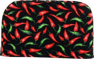 2 Slice Slot - Red & Green Chili Peppers On Black Reversible Toaster Kitchen Appliance Dust Cover Cozy Made USA in America