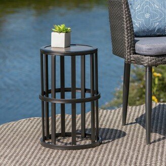 Ealdun Trade LLC Outdoor 11-Inch Ceramic Tile Side Table, Grey/Black