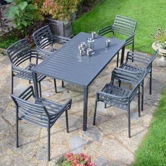 Dunelm Cube Dining Table with 6 Doga Chair Set Anthracite Black