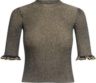 Ruched Ribbed-Knitted Crewneck Blouse-AA
