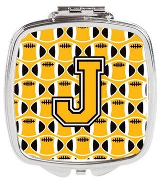 CJ1080-JSCM Letter J Football Black, Old Gold & White Compact Mirror