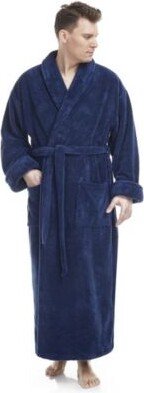 Mens Shawl Collar Full Ankle Length Fleece Bathrobe