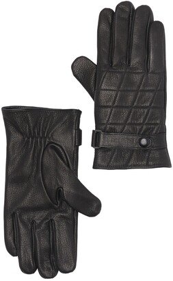 Cashmere Lined Quilted Leather Snap Button Gloves