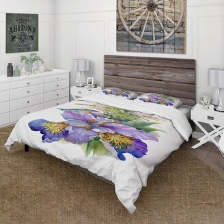 Designart 'Purple Iris With Birds' Traditional Duvet Cover Set