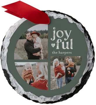 Ornaments: Joyful Chalk Slate Ornament, Green, Circle