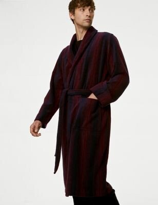 Pure Cotton Striped Towelling Dressing Gown