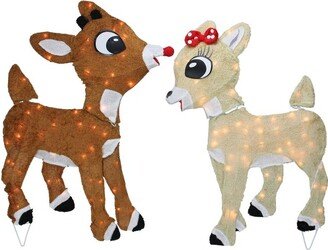 Northlight Set of 2 Lighted Rudolph and Clarice Outdoor Christmas Decorations, 32
