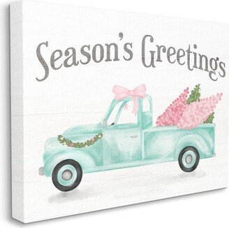 Pink Turquoise Christmas Season's Greetings Truck Gallery Wrapped Canvas Wall Art,