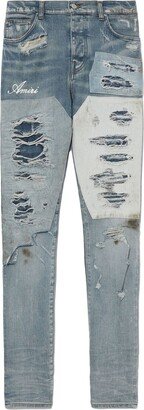 Logo-Print Distressed Jeans