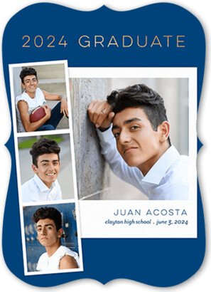 Graduation Announcements: Fashionable Snaps Graduation Announcement, Blue, 5X7, Pearl Shimmer Cardstock, Bracket