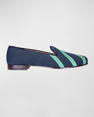 Stubbs and Wootton Men's Diagonal Ribbon Linen Smoking Slippers