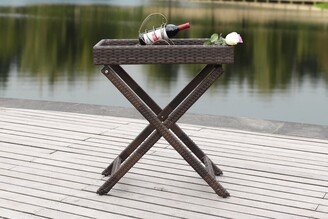 Outdoor Living Brown PE Wicker Folding Tray Side Table - 28