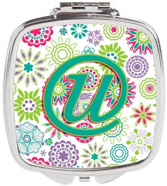 CJ2011-USCM Letter U Flowers Pink Teal Green Initial Compact Mirror