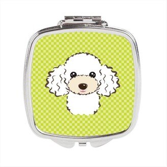 BB1319SCM Checkerboard Lime Green White Poodle Compact Mirror, 2.75 x 3 x .3 In.