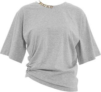 Necklace Embellished Gathered Hem T-Shirt-AA