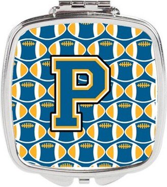 CJ1077-PSCM Letter P Football Blue & Gold Compact Mirror, 3 x 0.3 x 2.75 in.