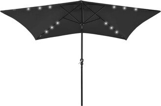 Parasol with LEDs and Steel Pole Black 6.6'x9.8'