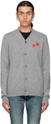 Grey Double Heart Patch V-Neck Cardigan