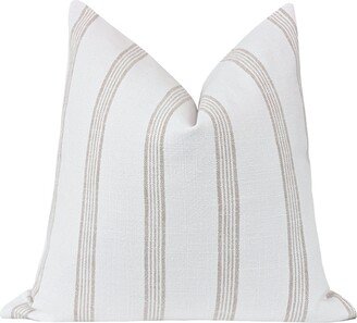 Taupe French Stripe Pillow Cover, Farmhouse Dune & White 16 18 20 22 24 Linen Decorative Throw