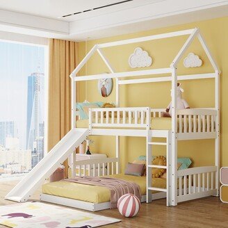 RASOO Twin Bunk Bed with Slide and House Bed Design