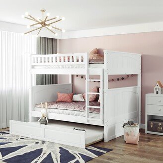 NINEDIN Full Over Full Bunk Beds with Trundle, Pine Wood Bunk Beds with Ladder & High Length Guardrail,Detachable Bunk Bed for Kids
